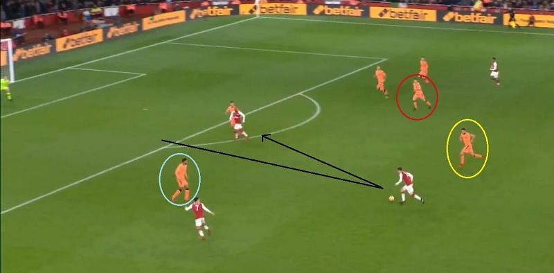It was too late for Milner (circled red) and Can (circled yellow) to track-back and stop the attack.